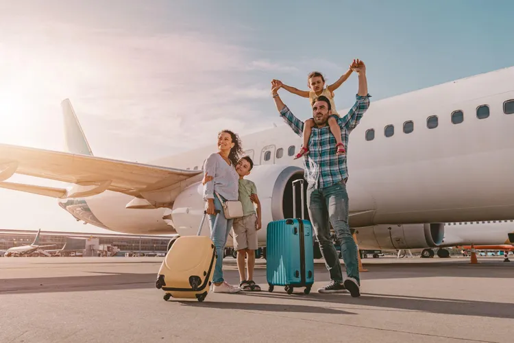 A family arriving by plane for a tour of Japan