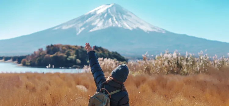 Woman looking at Mount Fuji